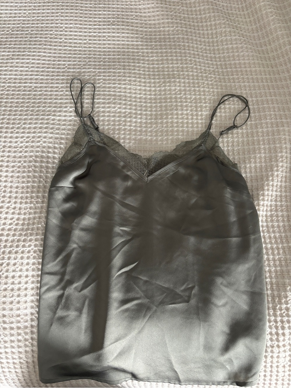 Abercrombie & Fitch Olive Green Satin Lace Trim Cami Tank Top